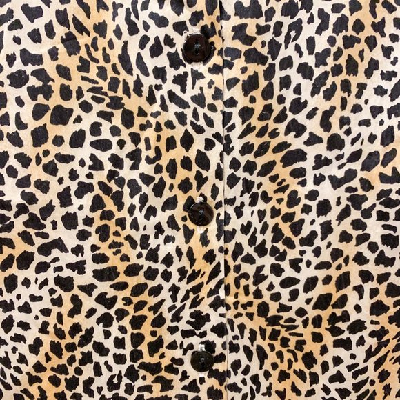Stretchy Silk Animal/Cheetah/Leopard Print Button Down Blouse - Picture 4 of 8